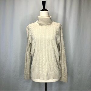 Lands’ End 100% cotton cable knit sweater turtleneck oatmeal S